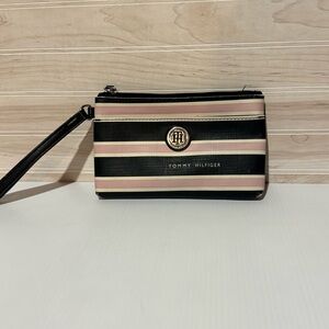 Tommy Hilfiger Black and Pink Striped Clutch